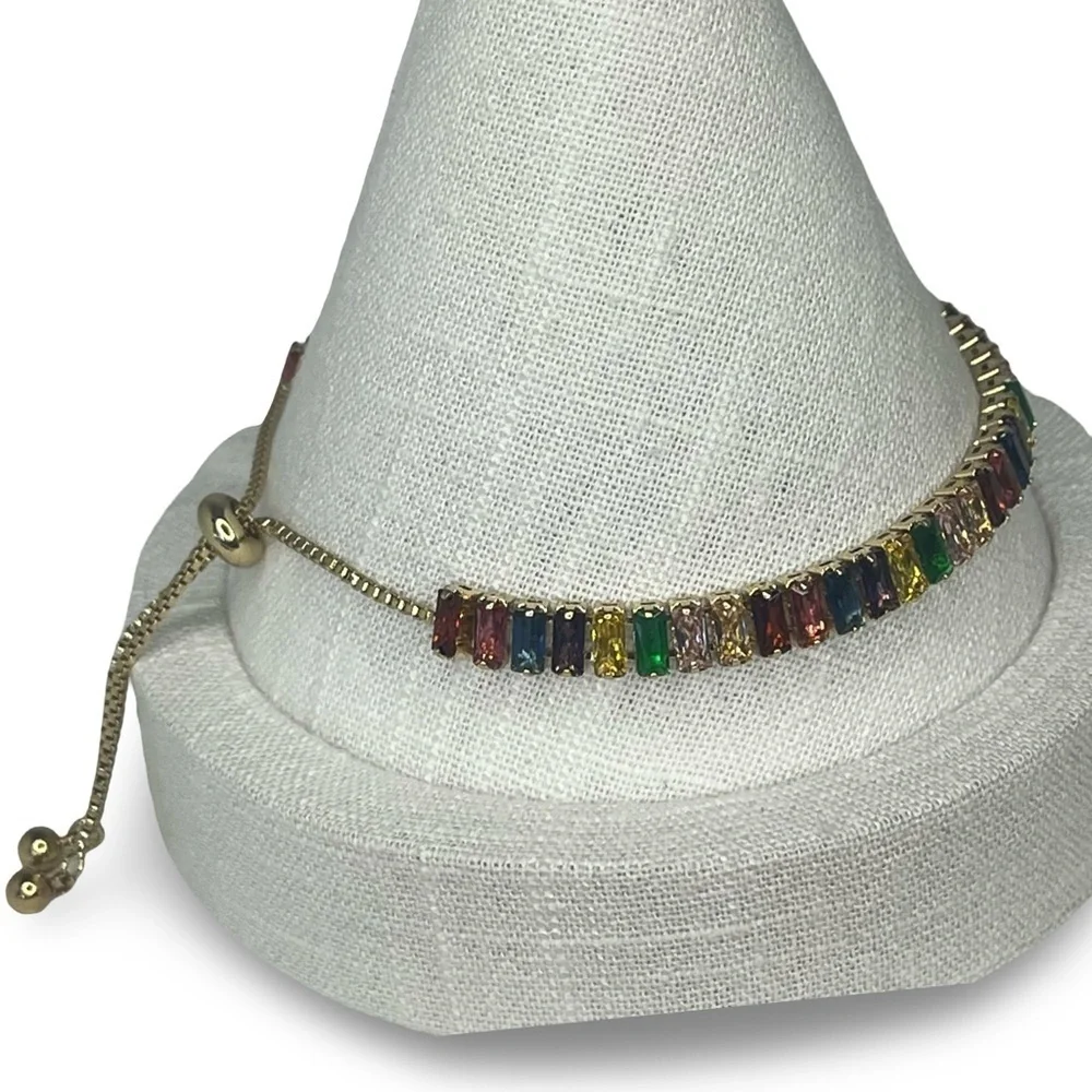 Multicolor Gold Gemstone Adjustable Tennis Bracelet